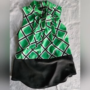 New York & Company Green and Black Checkered Blouse